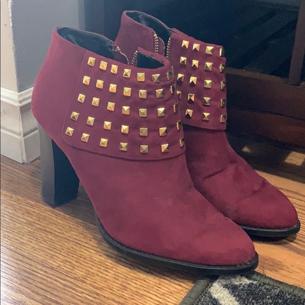 Burgundy and gold booties
